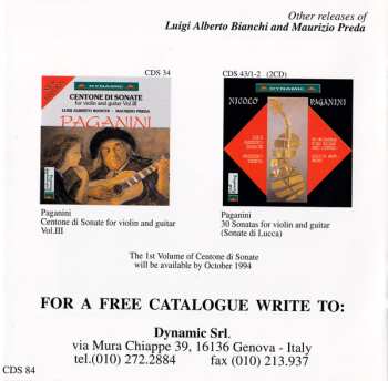 3CD/Dobozkészlet Niccolò Paganini: Centone Di Sonate For Violin And Guitar - Complete Edition