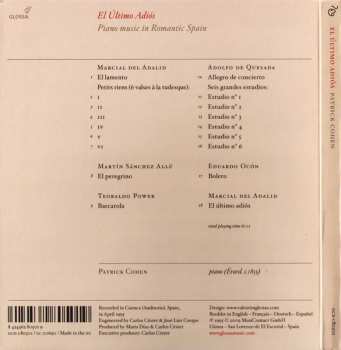 CD Patrick Cohen: El Último Adiós / Piano Music In Romantic Spain