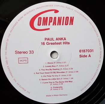 LP Paul Anka: 16 Greatest Hits