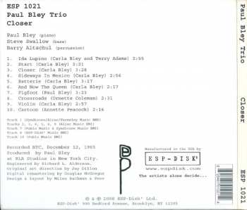 CD Paul Bley Trio: Closer DIGI