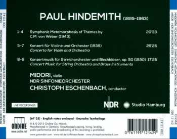 CD Paul Hindemith: Violinkonzert, Symphonic Metamorphosis & Konzertmusik, Op. 50