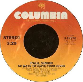 Album Paul Simon: 50 Ways To Leave Your Lover / Some Folks Lives Roll Easy
