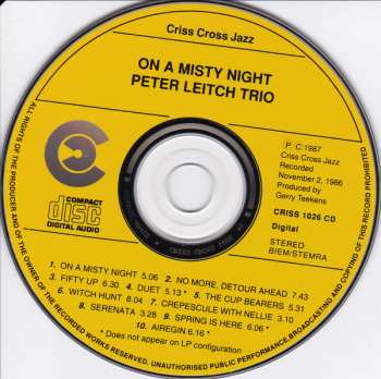 CD Peter Leitch Trio: On A Misty Night
