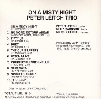 CD Peter Leitch Trio: On A Misty Night