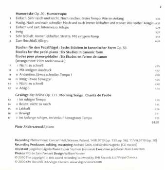 CD Robert Schumann: Humoreske Op. 20, Studien Für Den Pedalflügel Op. 56, Gesänge Der Frühe Op. 133
