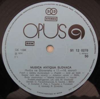 LP Prague Madrigal Singers: Musica Antiqua Slovaca: Hudba 16.-18. Storočia Na Slovensku