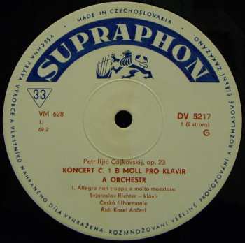 LP The Czech Philharmonic Orchestra: Koncert  Č. 1, B Moll Pro Klavír A Orchestr, Op. 23