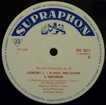 LP The Czech Philharmonic Orchestra: Koncert  Č. 1, B Moll Pro Klavír A Orchestr, Op. 23