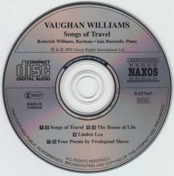 CD Ralph Vaughan Williams: Songs Of Travel • The House Of Life • Four Poems By Fredegond Shove
