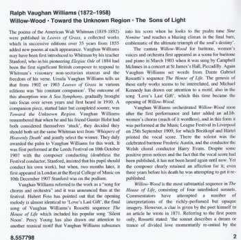 CD Ralph Vaughan Williams: Willow-Wood / The Sons Of Light / Toward The Unknown Region / Five Variants Of Dives And Lazarus