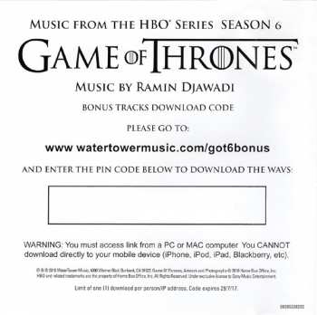 CD Ramin Djawadi: Game Of Thrones (Music From The HBO Series) Season 6