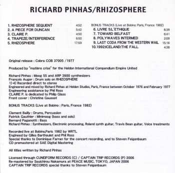 CD Richard Pinhas: Rhizosphere