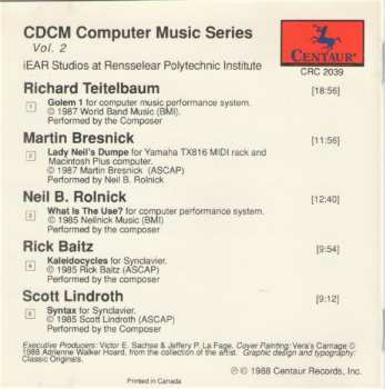 CD Martin Bresnick: CDCM Computer Music Series Vol. 2: Compositions By Richard Teitelbaum / Martin Bresnick / Neil B Rolnick / Rick Baitz / Scott Lindroth