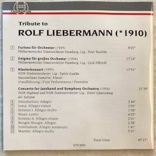 CD Rolf Liebermann: Tribute To Rolf Liebermann