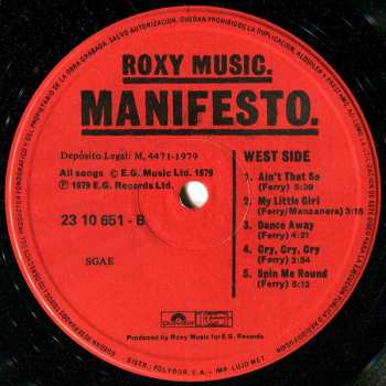 LP Roxy Music: Manifesto