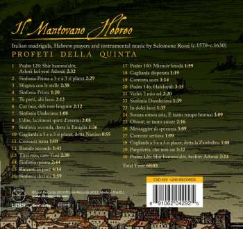 CD Profeti Della Quinta: Il Mantovano Hebreo: Italian Madrigals, Hebrew Prayers And Instrumental Music