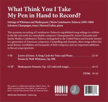 CD Mario Castelnuovo Tedesco: What Think You I Take My Pen In Hand To Record?