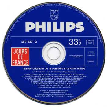 CD Serge Gainsbourg: Anna (Bande Originale De La Comedie Musicale) DIGI