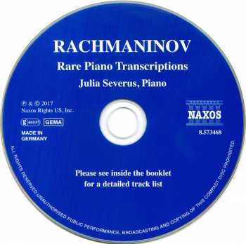 CD Sergei Vasilyevich Rachmaninoff: Rare Piano Transcriptions