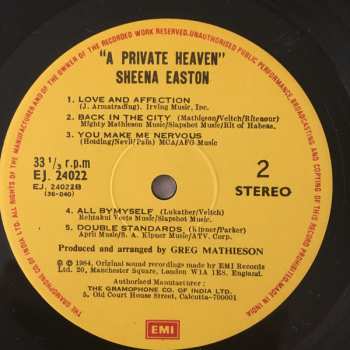 LP Sheena Easton: A Private Heaven