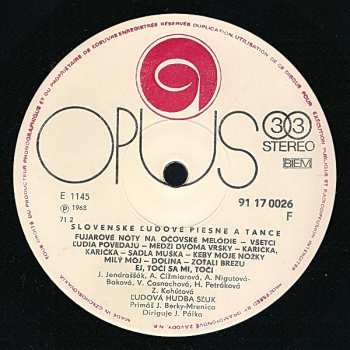 LP SĽUK's Popular Orchestra: Slovenské Ľudove Piesne A Tance