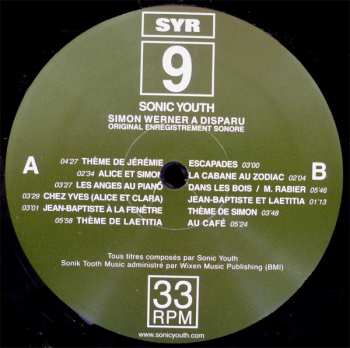 LP Sonic Youth: Simon Werner A Disparu (Original Enregistrement Sonore)
