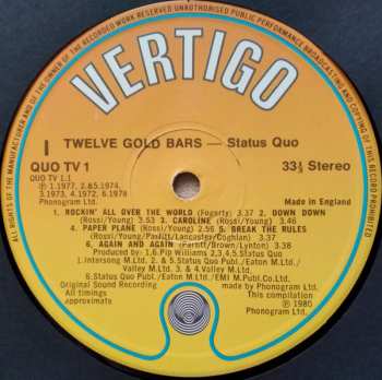 2LP Status Quo: 12 Gold Bars Volume I+I