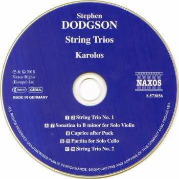 CD Stephen Dodgson: String Trios. Works For Solo Violin, Solo Viola And Solo Cello
