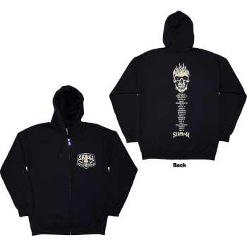 Merch Sum 41: Sum 41 Unisex Zipped Hoodie: Tour '24 Pocket Logo & Skull Back (black) (back Print & Ex-tour) (small) S