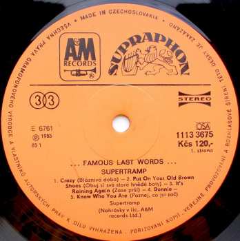 LP Supertramp: "...Famous Last Words..."