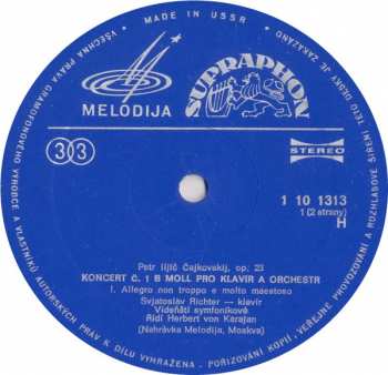 LP Pyotr Ilyich Tchaikovsky: Koncert Pro Klavír A Orchestr Č.1 B Moll Op.23