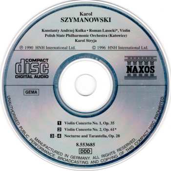CD Karol Szymanowski: Violin Concertos Nos. 1 And 2; Nocturne And Tarantelle