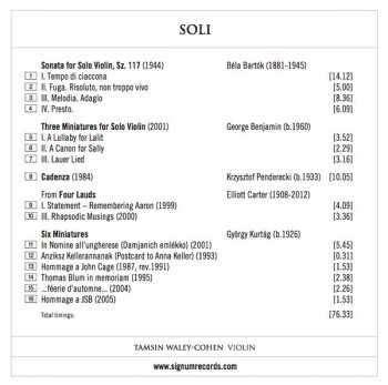 CD Tamsin Waley-Cohen: SOLI: Works For Solo Violin By Bartók, Penderecki, Benjamin, Carter And Kurtág