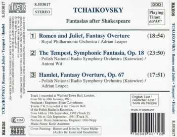 CD Pyotr Ilyich Tchaikovsky: Fantasias After Shakespeare: Romeo & Juliet, The Tempest, Hamlet