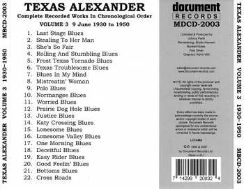 CD Texas Alexander: Complete Recordings In Chronological Order (9 June 1930 To 1950) Volume 3