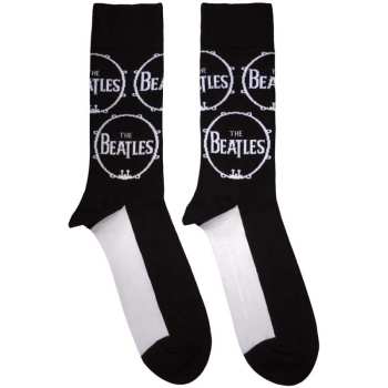 Merch The Beatles: The Beatles Unisex Ankle Socks: Drum Logo Repeat (black) (uk Size 4 - 7) 36 - 42