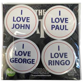 Merch The Beatles: Kitűző készlet I Love 4 Pack Large
