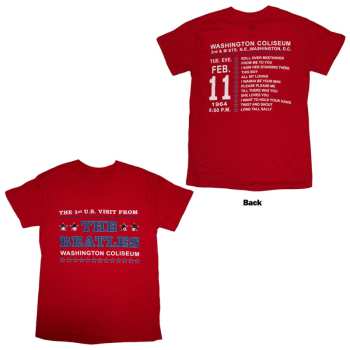 Merch The Beatles: The Beatles Unisex T-shirt: Washington '64 Stars Setlist (red) (back Print) (small) S