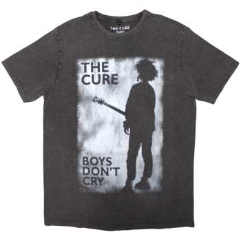 Merch The Cure: The Cure Unisex Stone Wash T-shirt: Boys Don't Cry Black & White (charcoal Grey) (small) S