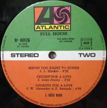 LP The J. Geils Band: "Live" Full House