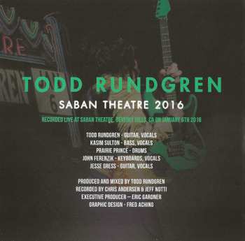 LP Todd Rundgren: Saban Theatre 2016 (blue Marble Color Vinyl)