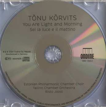 CD Estonian Philharmonic Chamber Choir: You Are Light And Morning = Sei La Luce E Il Mattino