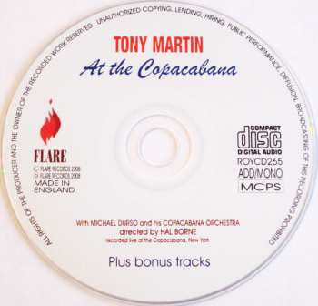 CD Tony Martin: A Legendary Night. Tony Martin At The Copacabana With Bonus Tracks