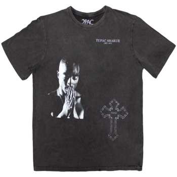 Merch Tupac: Tupac Unisex Stone Wash T-shirt: Photo Cross (small) S