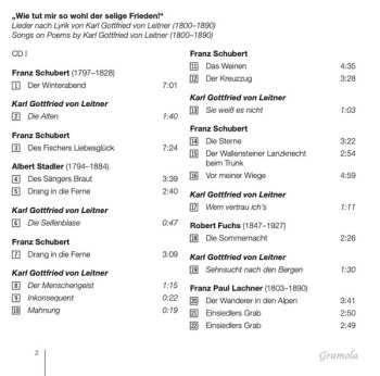 2CD Ulf Bästlein: Wie Tut Mir So Wohl Der Selige Frieden!: Lieder Nach Lyrik von Karl Gottfried von Leitner