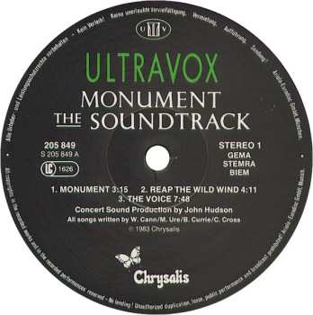 LP Ultravox: Monument The Soundtrack