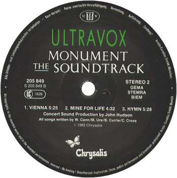 LP Ultravox: Monument The Soundtrack
