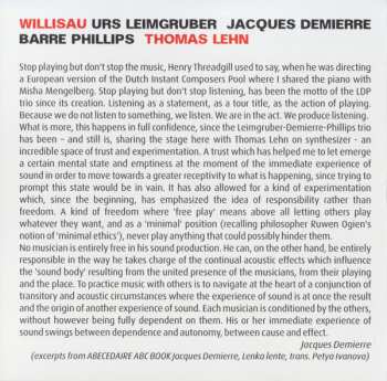 CD Urs Leimgruber / Jacques Demierre / Barre Phillips: Willisau