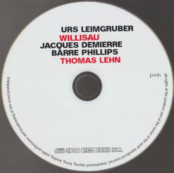 CD Urs Leimgruber / Jacques Demierre / Barre Phillips: Willisau