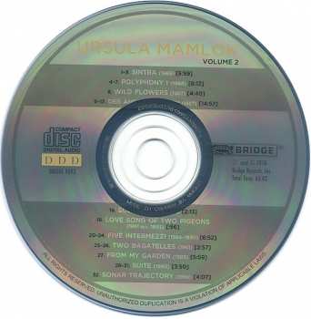 CD Ursula Mamlok: Ursula Mamlok Volume 2: Sintra ꟾ Polyphony ꟾ Wild Flowers ꟾ Der Andreasgarten ꟾ Sculpture I ꟾ Love Song Of Two Pigeons ꟾ Five Intermezzi ꟾ Two Bagatelles ꟾ From My Garden ꟾ Suite ꟾ Sonar Trajectory